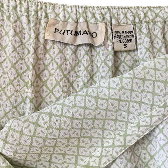 VTG PUTUMAYO Women Green White Side Button Maxi Skirt India Boho Cottagecore S - Picture 5 of 7